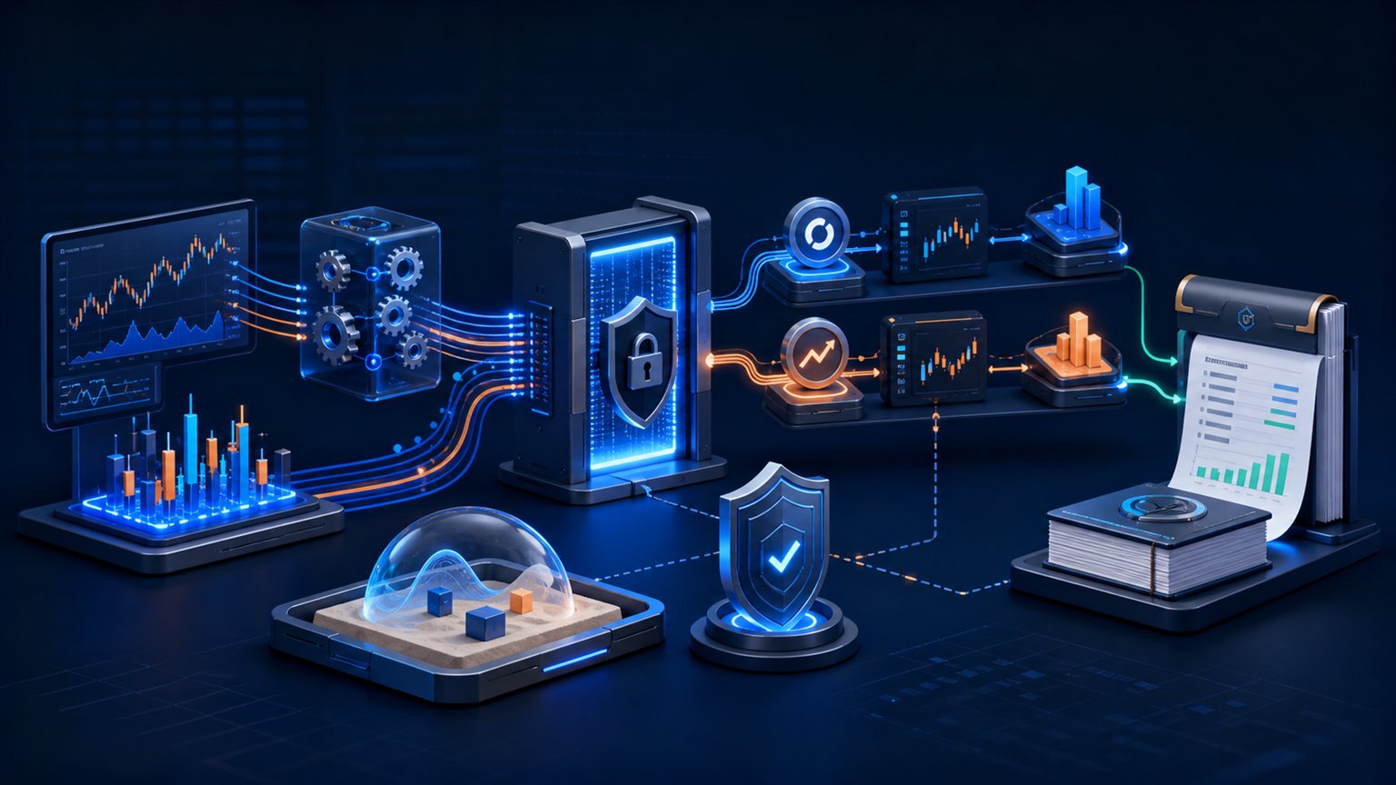 Moderne redaktionelle Illustration zum Artikel „Binance Auto Trading 2026: API, Risiko und Steuerdaten“ über Krypto-Steuern