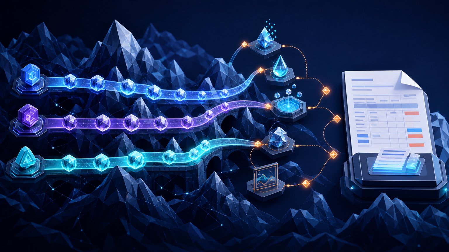 Modern editorial illustration for the crypto tax article “Avalanche and AVAX Taxes in the US: Staking, DeFi and Reporting”