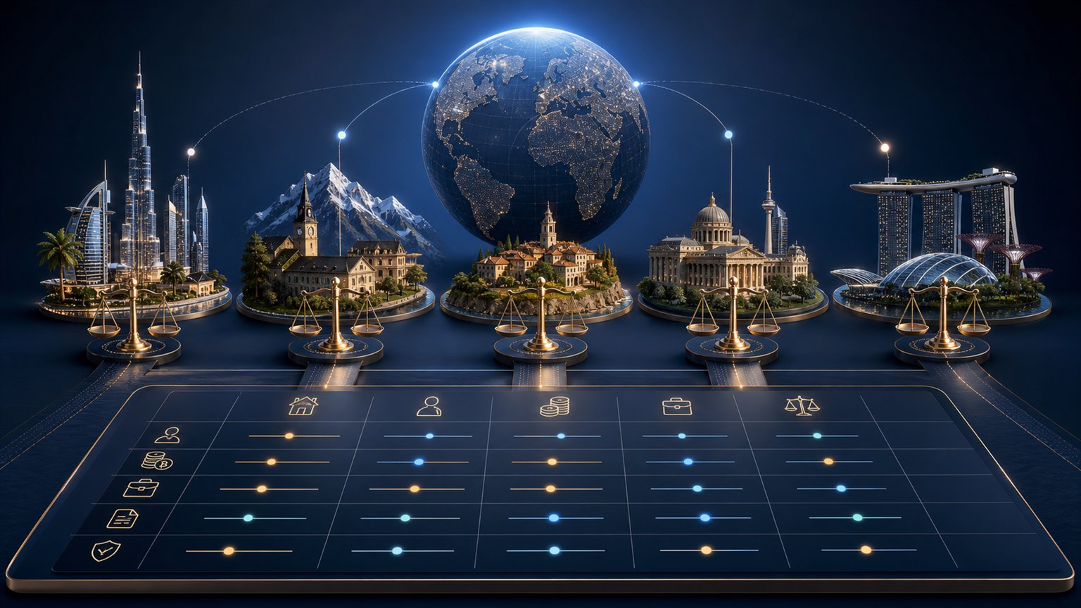 Modern editorial illustration for the crypto tax article “Best Countries for Crypto Taxes in 2026: A Rules-Based Comparison”