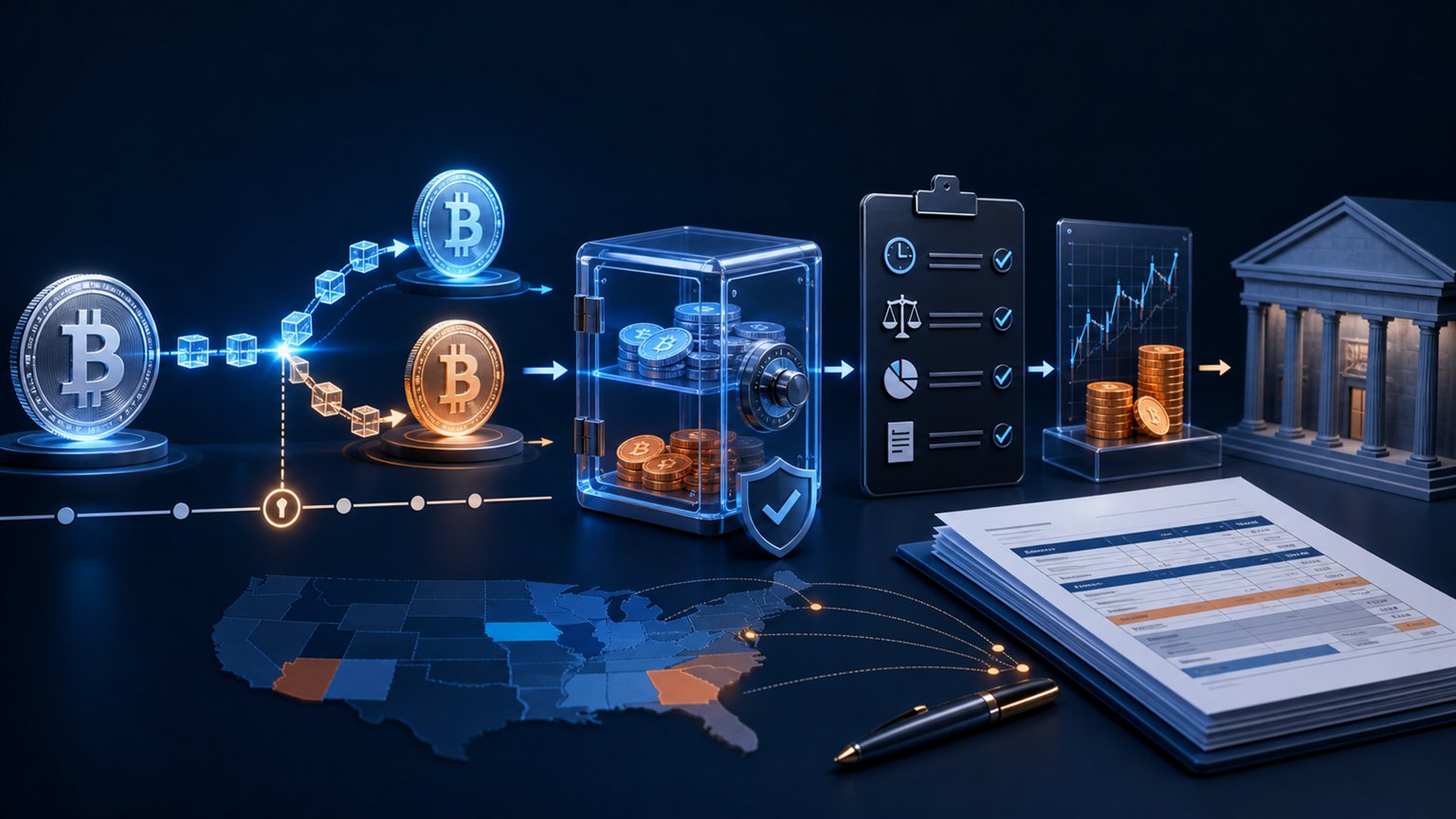 Modern editorial illustration for the crypto tax article “Bitcoin Cash Taxes: 2017 Fork Income, Cost Basis and IRS Reporting”