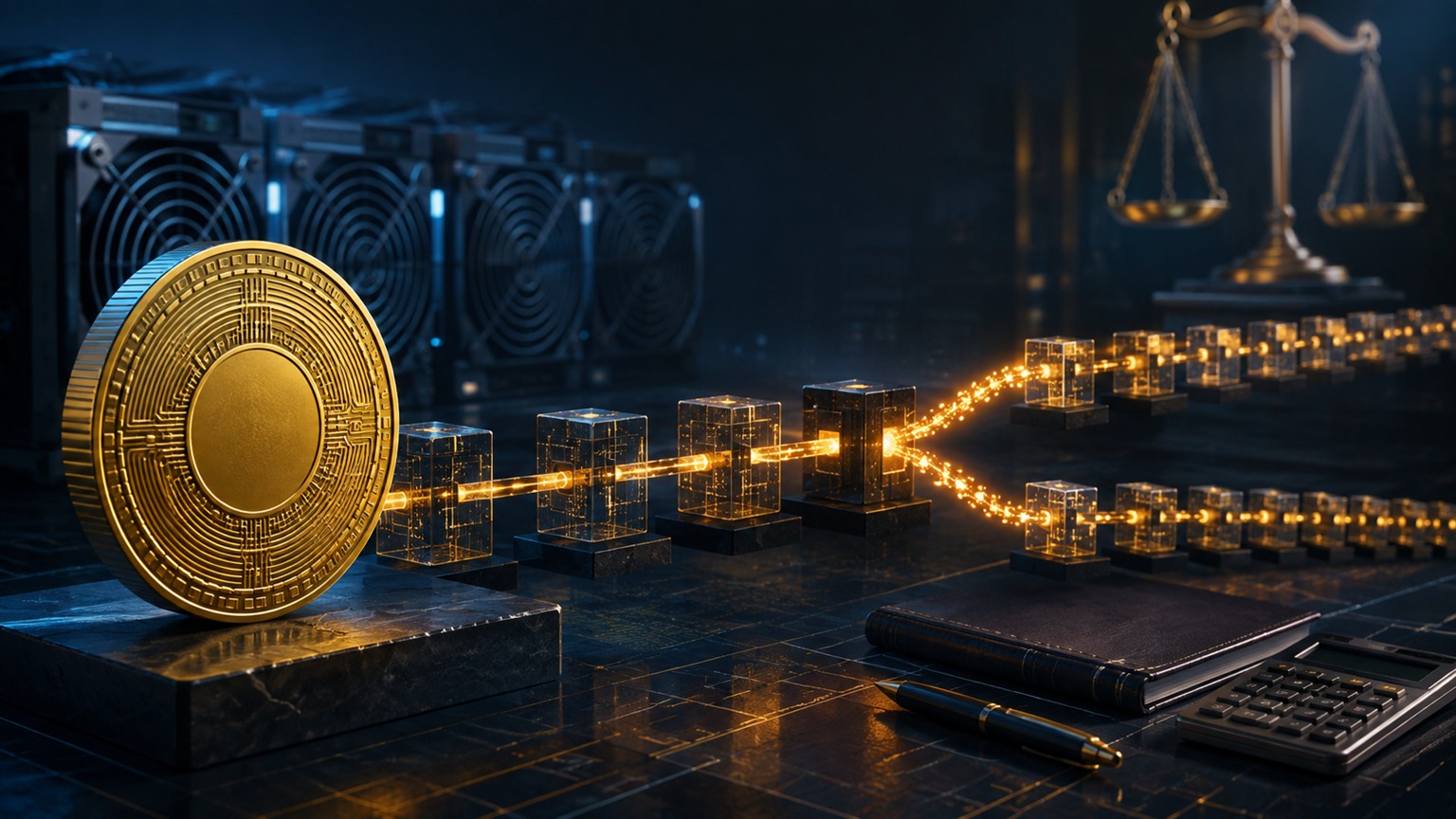 Moderne redaktionelle Illustration zum Artikel „Bitcoin Halving 2028: Was sich technisch, wirtschaftlich und steuerlich ändert“ über Krypto-Steuern