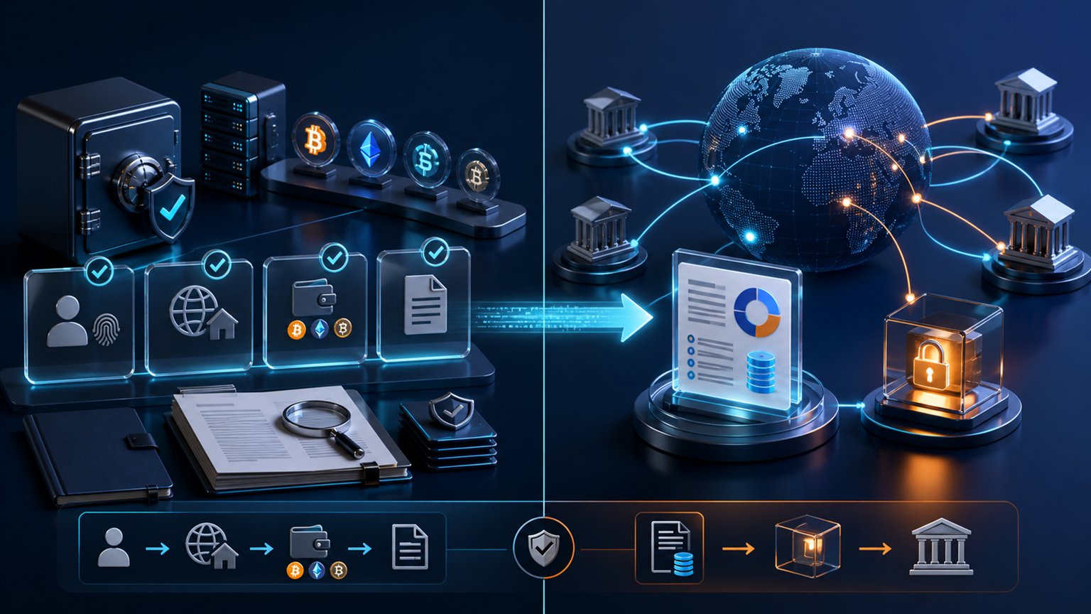 Modern editorial illustration for the crypto tax article “Belgium DAC8 and CARF: What Crypto Providers Report from 2026”