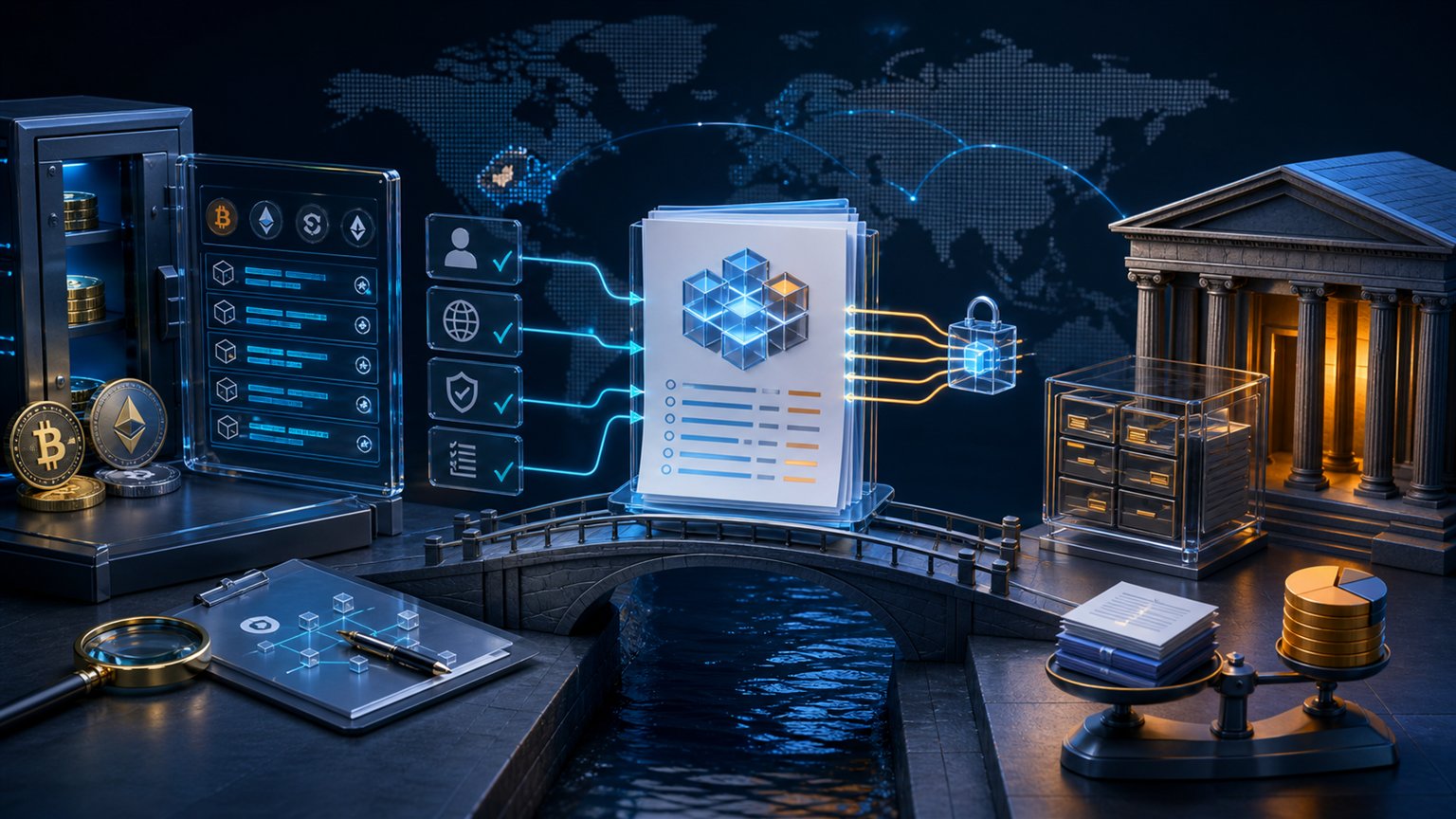 Modern editorial illustration for the crypto tax article “Switzerland CARF Status: No Swiss Crypto Reporting for 2026”