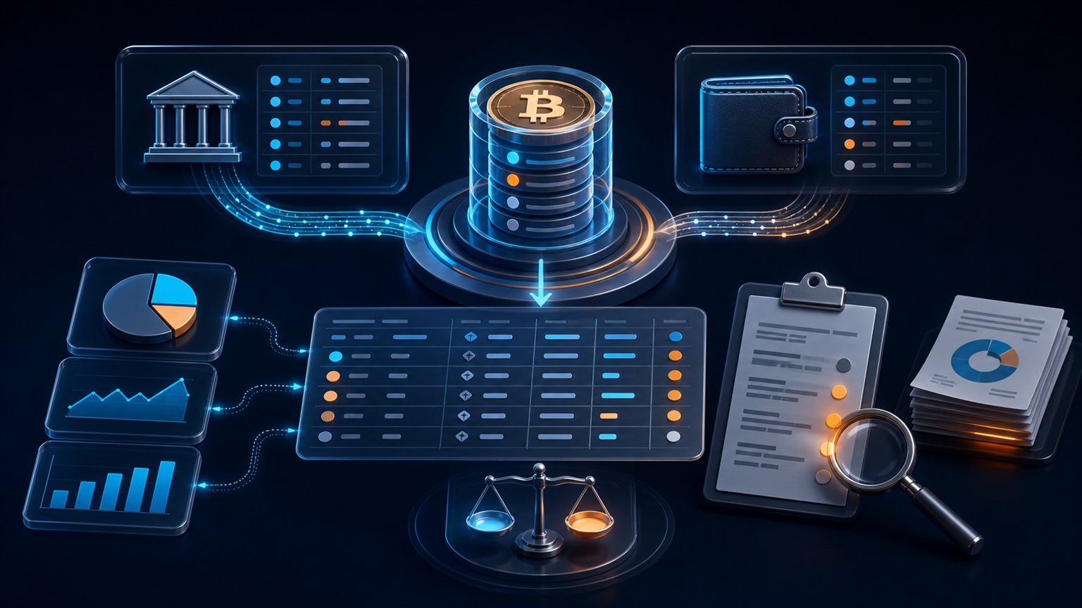 Modern editorial illustration for the crypto tax article “Cash App Bitcoin Taxes 2026: Forms, Cost Basis and Filing”