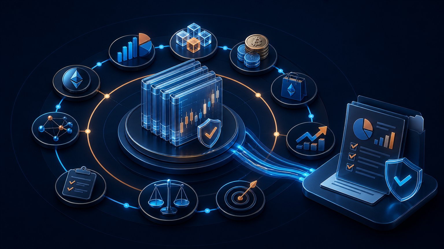 Modern editorial illustration for the crypto tax article “Corporate Crypto Tax Software: A Practical 2026 Selection Guide”