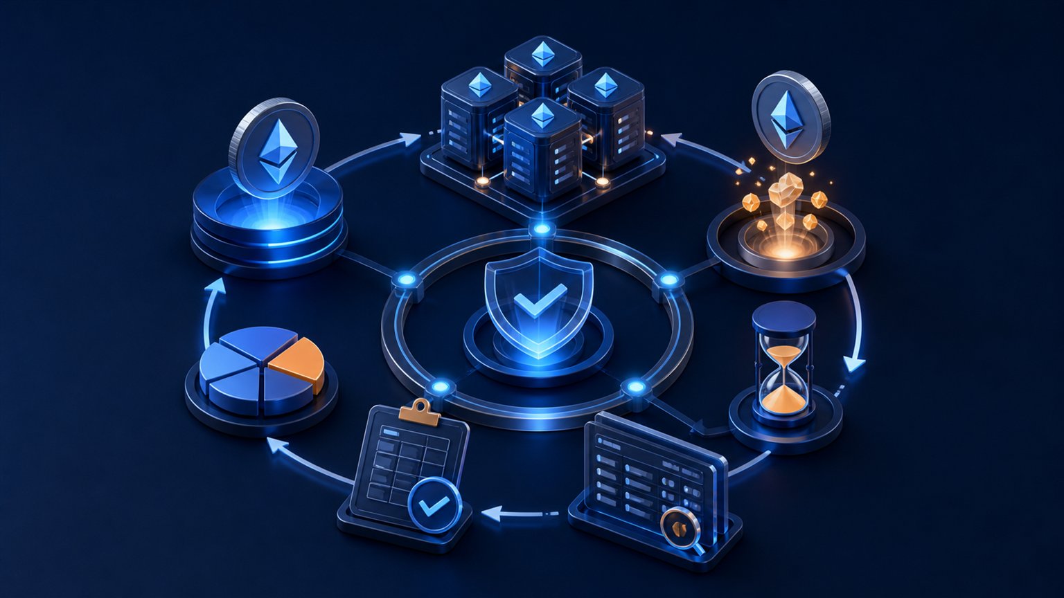 Modern editorial illustration for the crypto tax article “Impuestos sobre Criptomonedas en España 2026: Guía de IRPF”