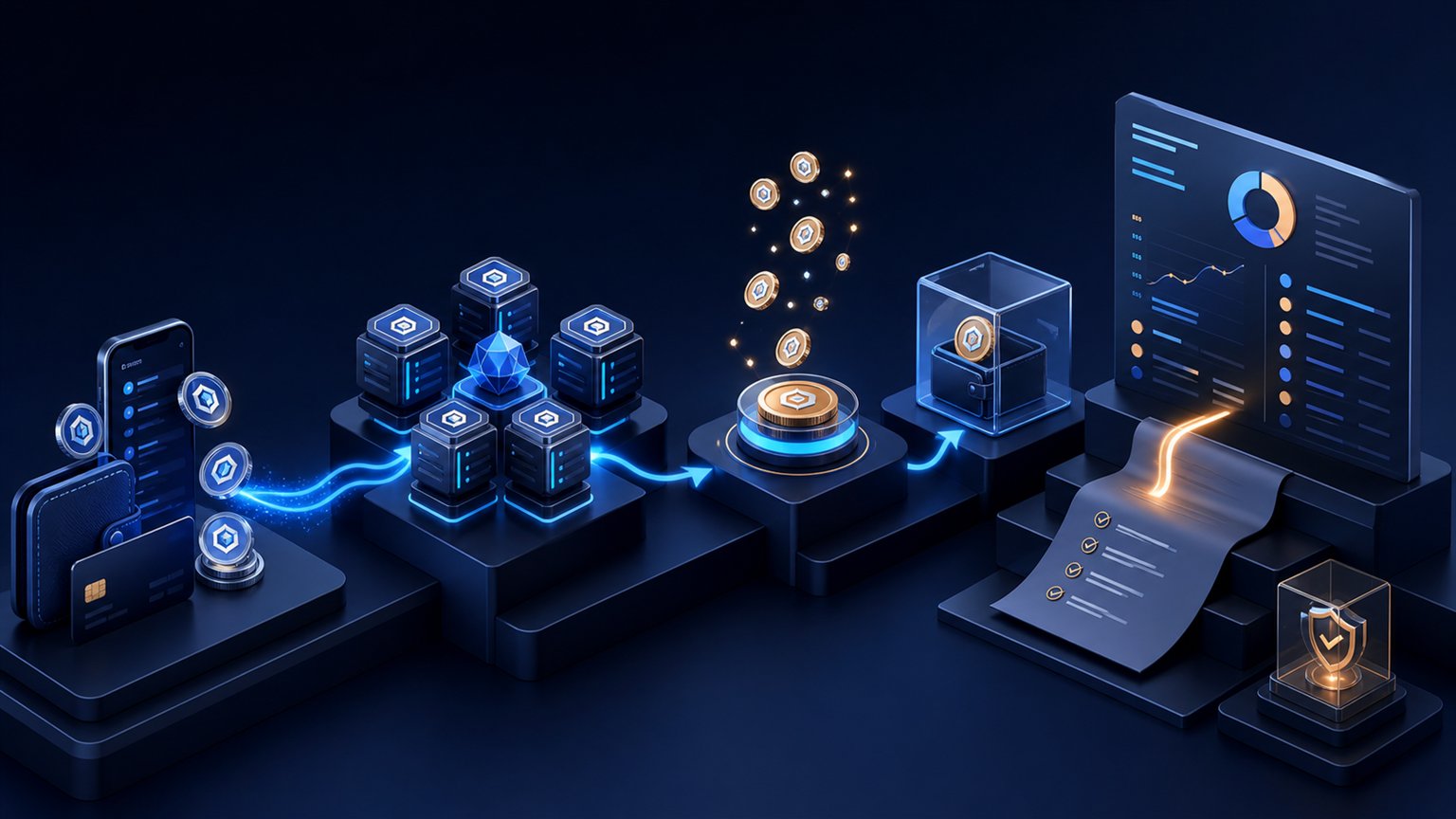 Moderne redaktionelle Illustration zum Artikel „Crypto.com-Steuern 2026: App, Exchange, Staking, Karte und CSV-Export“ über Krypto-Steuern