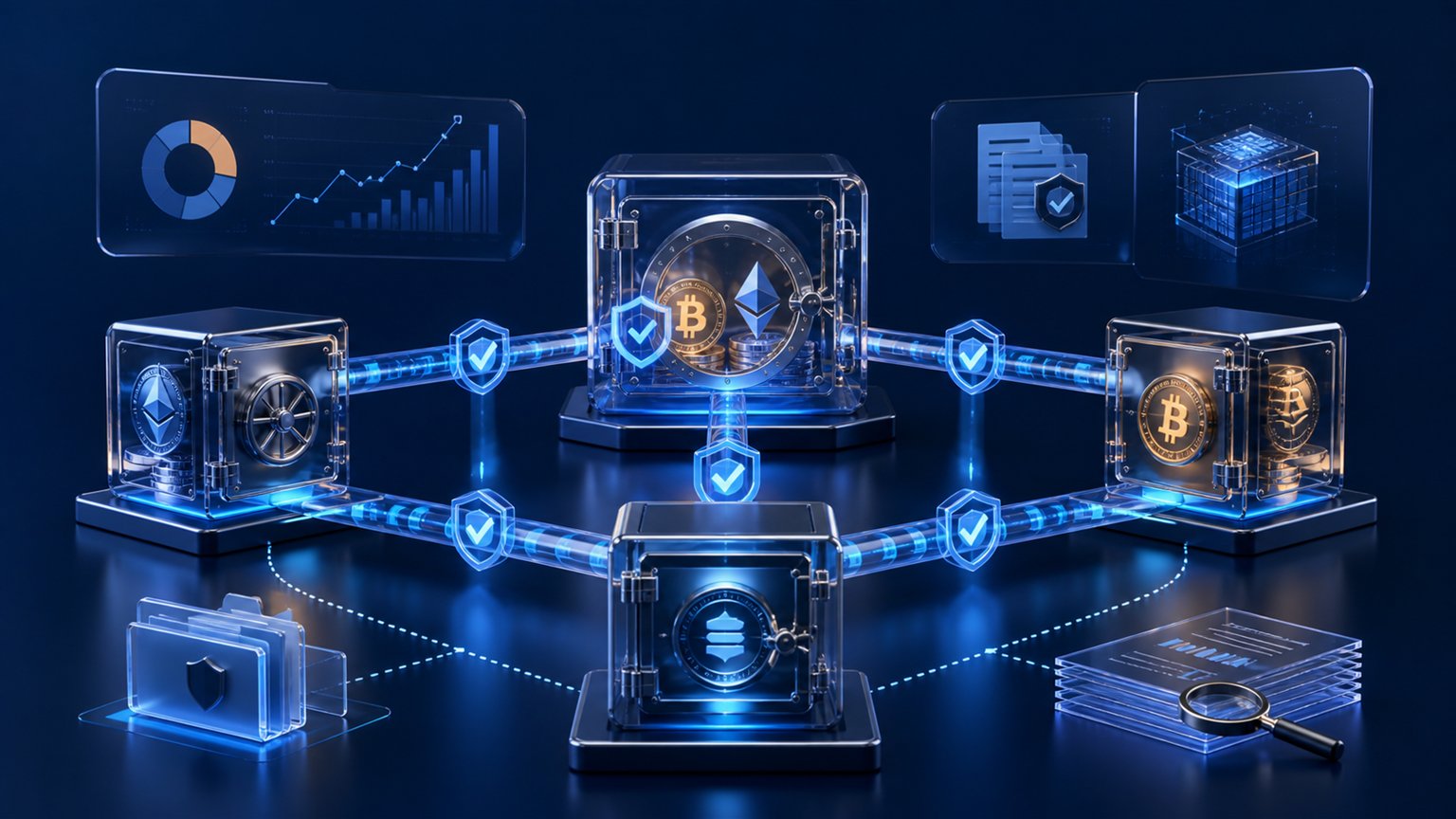 Modern editorial illustration for the crypto tax article “Crypto LLC Taxes: When an Entity Helps—and When It Does Not”