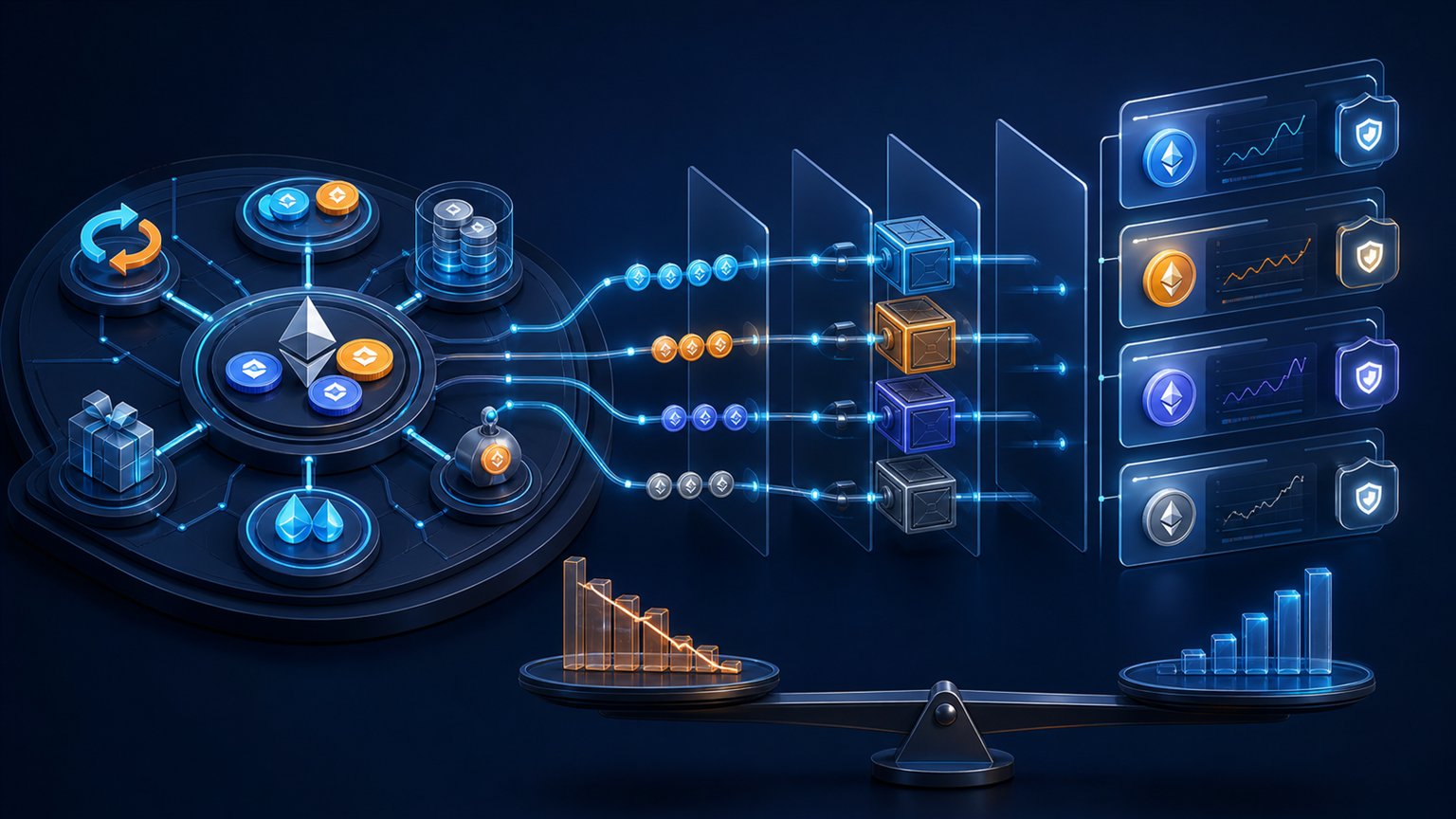 Modern editorial illustration for the crypto tax article “Crypto losses in Sweden: K4 reporting and the 70% deduction”