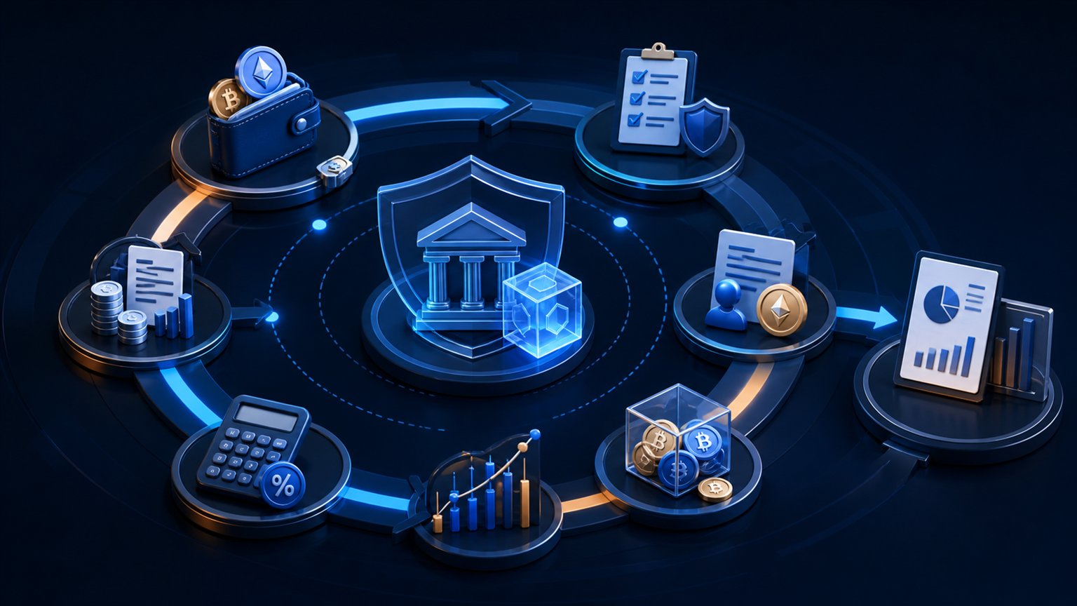 Modern editorial illustration for the crypto tax article “Crypto Payroll Taxes in the US: Employee and Employer Guide”