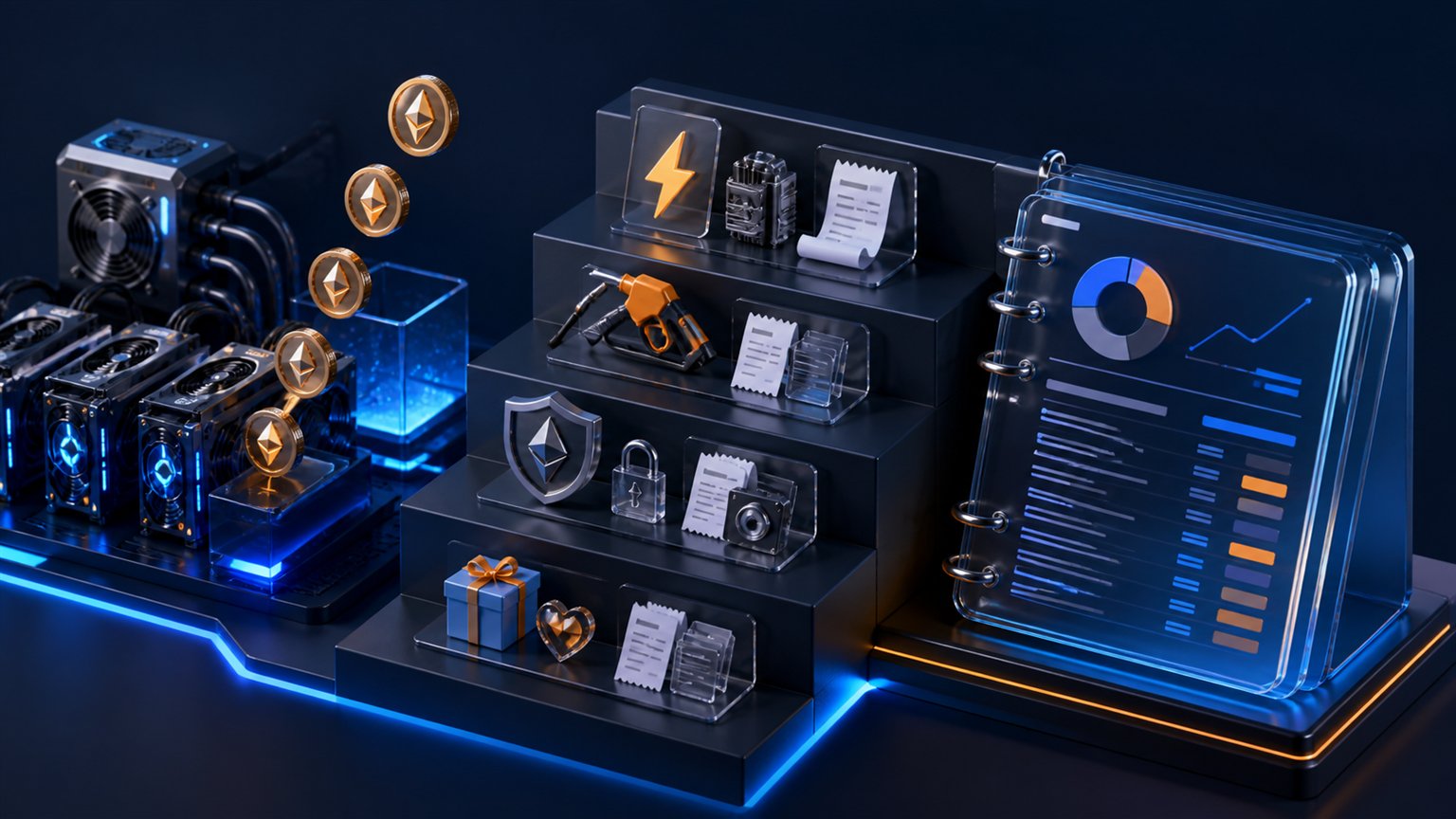 Modern editorial illustration for the crypto tax article “US Crypto Tax Deductions: Losses, Fees and Business Costs”