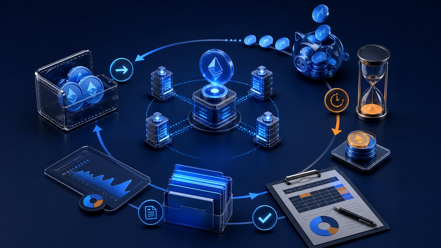 Modern editorial illustration for the crypto tax article “Crypto Tax in Germany 2026: Private Gains, Income and Reporting”