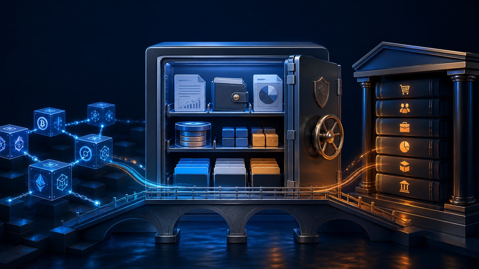 Modern editorial illustration for the crypto tax article “US Business Crypto Tax Reporting for 2026”