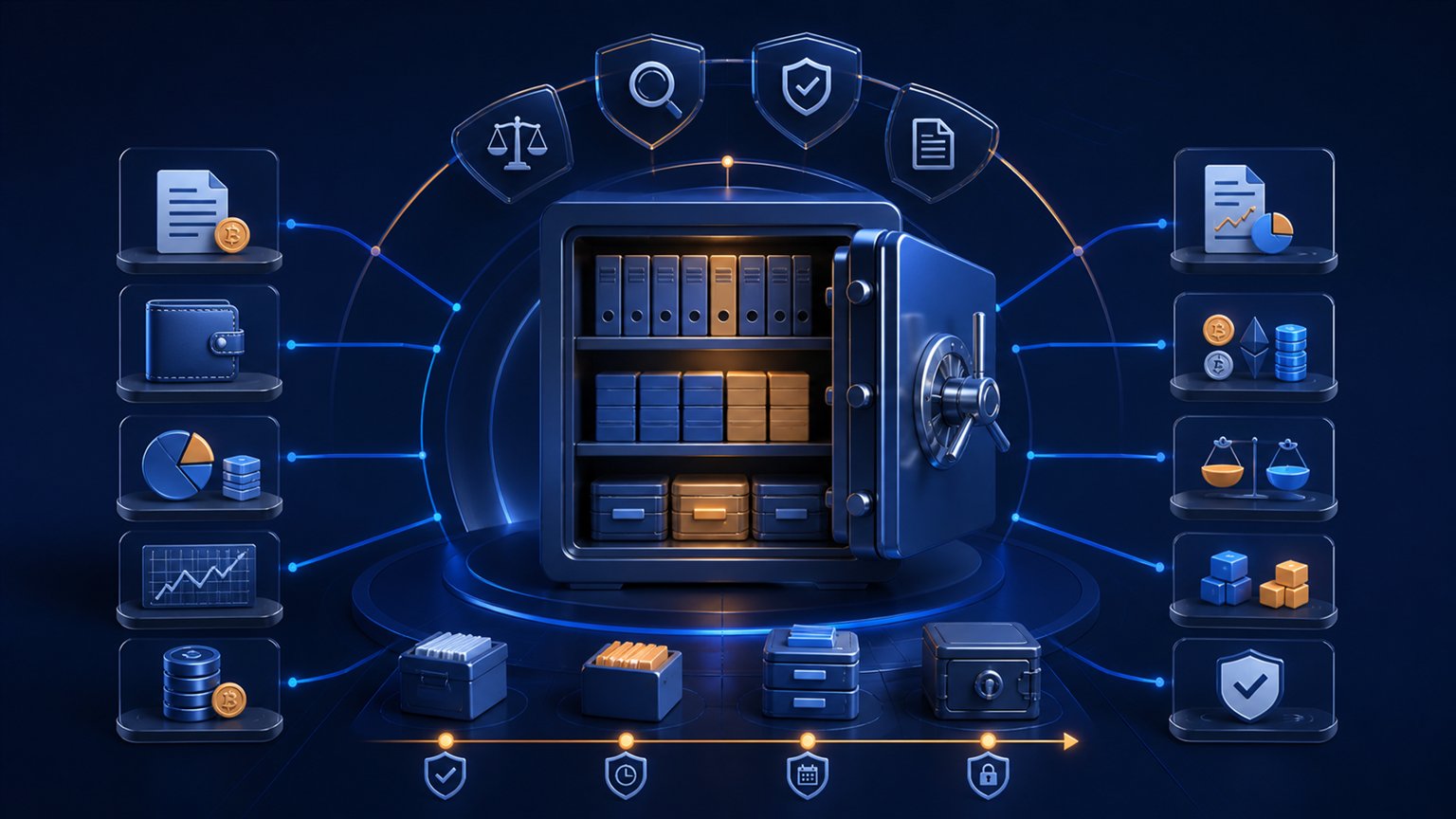 Modern editorial illustration for the crypto tax article “Crypto Tax in Denmark 2026: Speculation, FIFO and Tax Return Boxes”