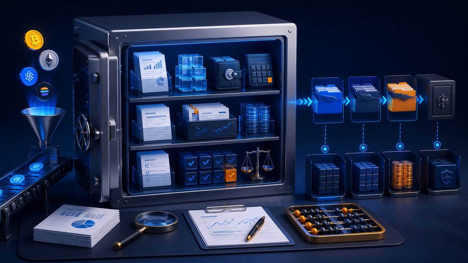 Modern editorial illustration for the crypto tax article “US crypto taxes for beginners: how to file a 2025 return”
