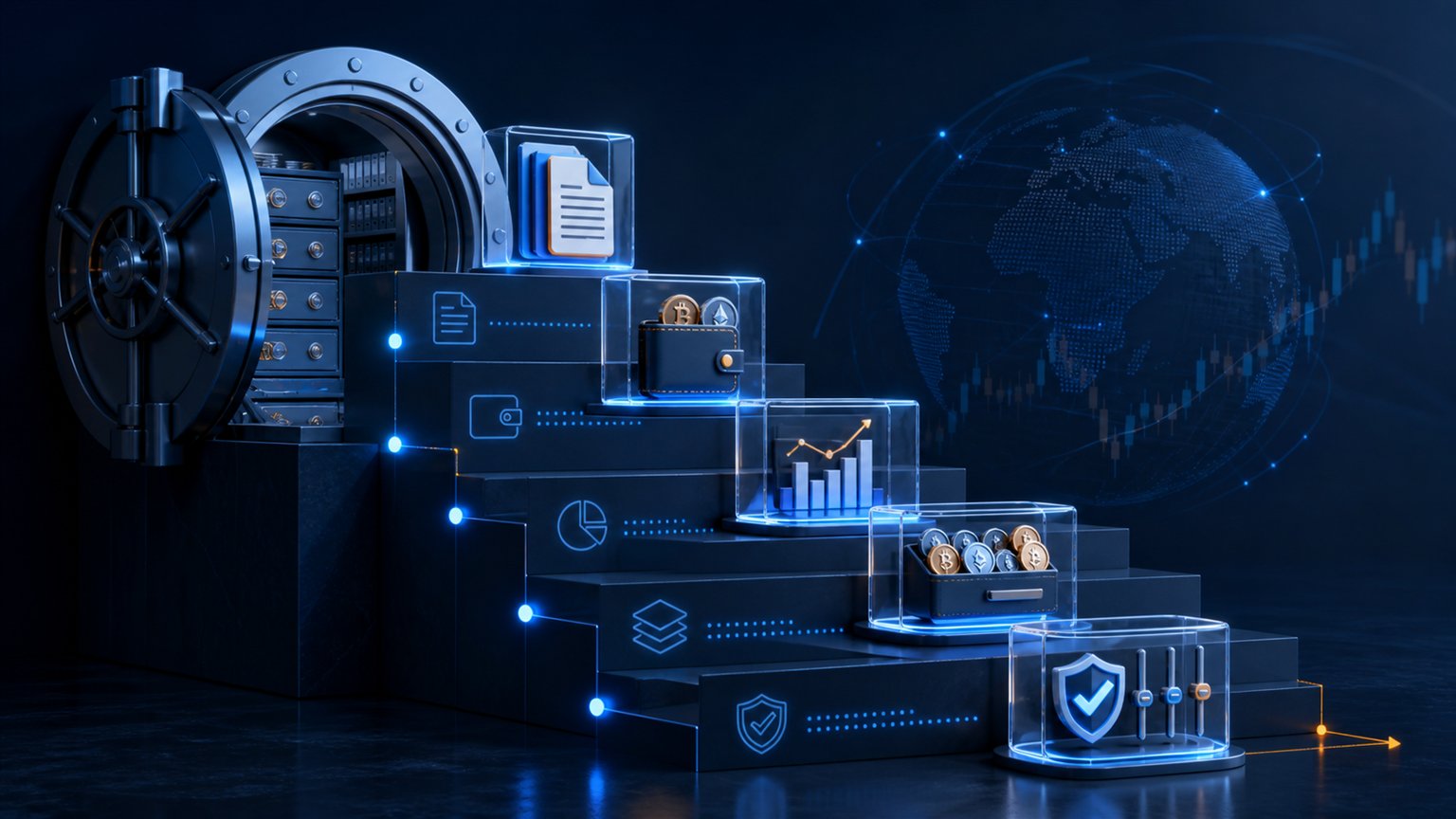 Modern editorial illustration for the crypto tax article “India crypto tax in 2026: VDA computation, TDS and Schedule VDA”