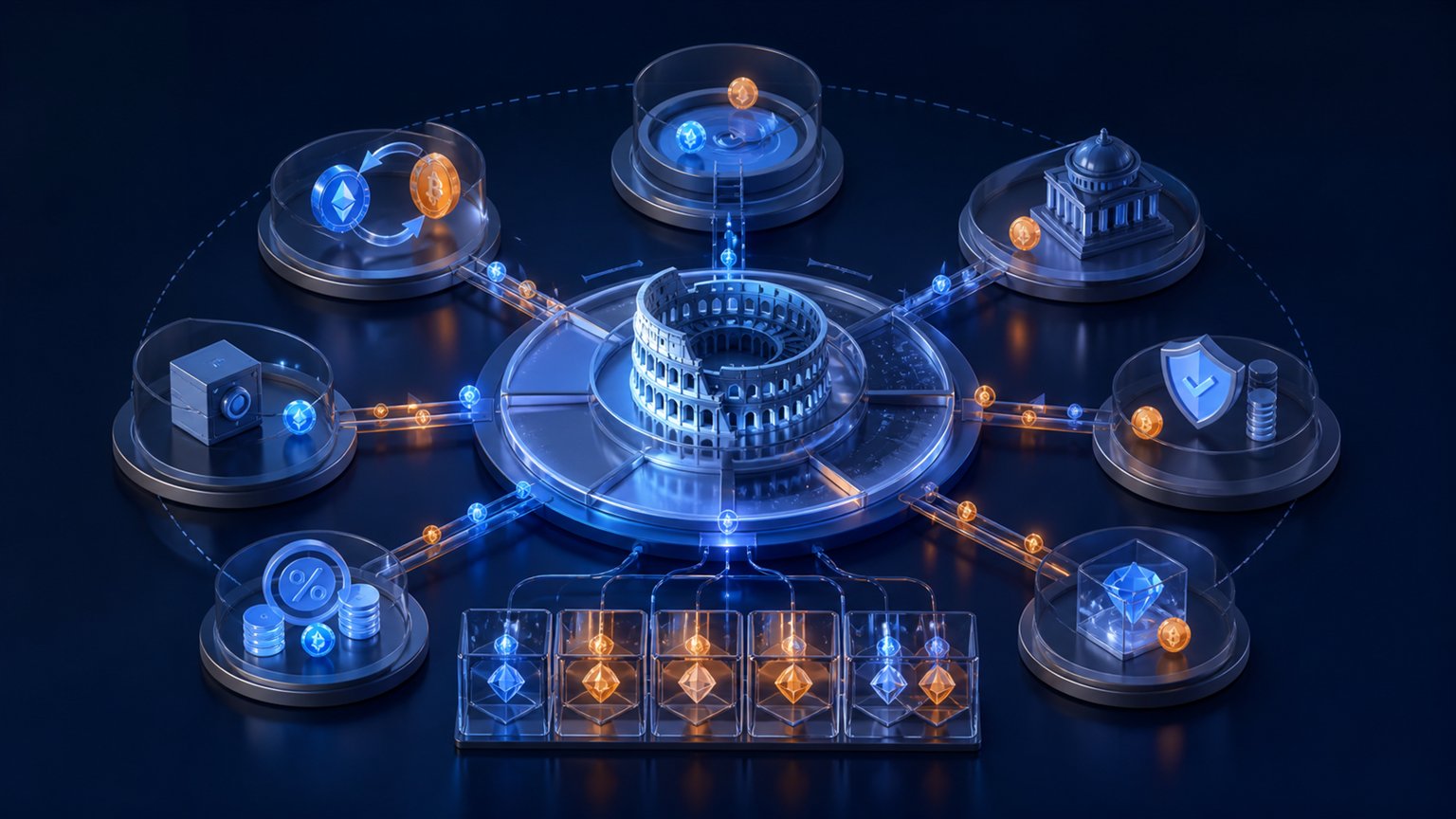 Modern editorial illustration for the crypto tax article “Italy crypto tax in 2026: gains, reporting and the crypto-asset value tax”