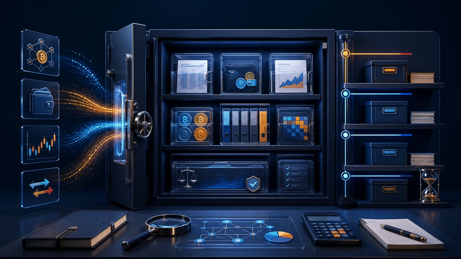 Modern editorial illustration for the crypto tax article “Mexico crypto tax in 2026: ISR classification, payments and records”