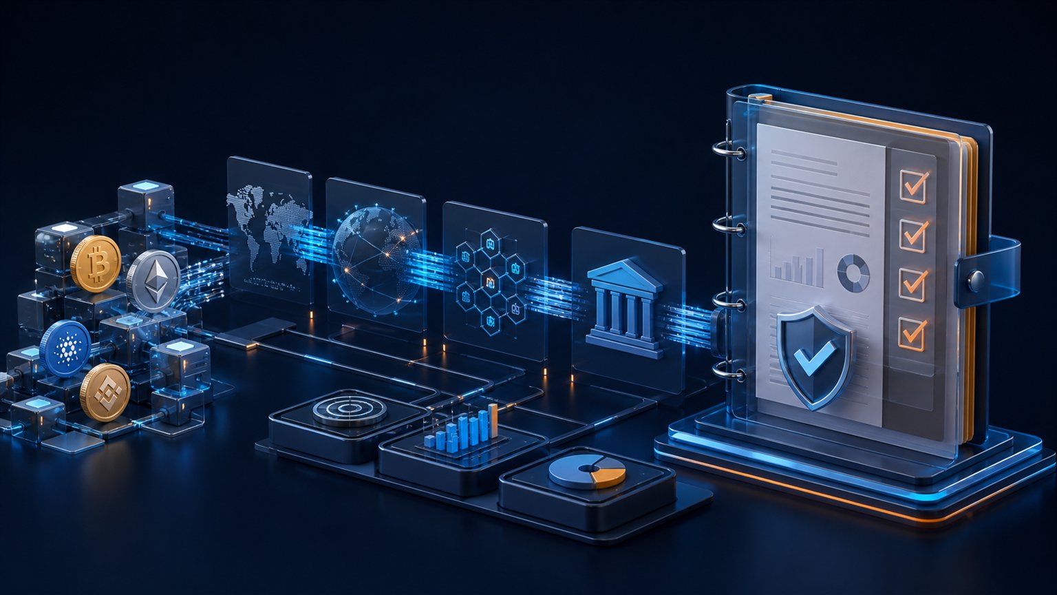 Modern editorial illustration for the crypto tax article “Krypto-Steuern Südafrika 2025/2026: SARS, ITR12, CGT und CARF”