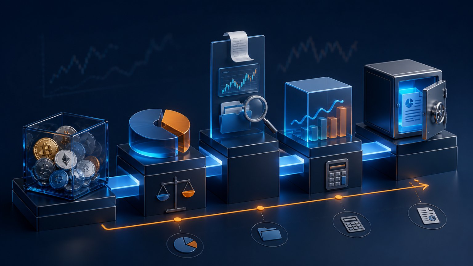 Modern editorial illustration for the crypto tax article “Crypto Verlies in Box 3 in 2026: Geen Gewone Verliesaftrek”