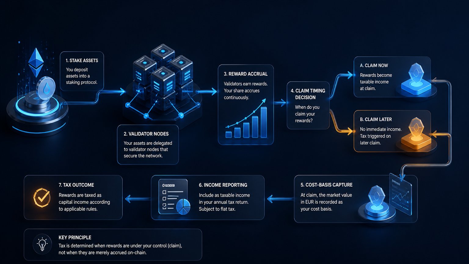 Moderne redaktionelle Illustration zum Artikel „DeFi-Steuern Österreich 2026: Liquidity Pools, Lending und LP-Token“ über Krypto-Steuern