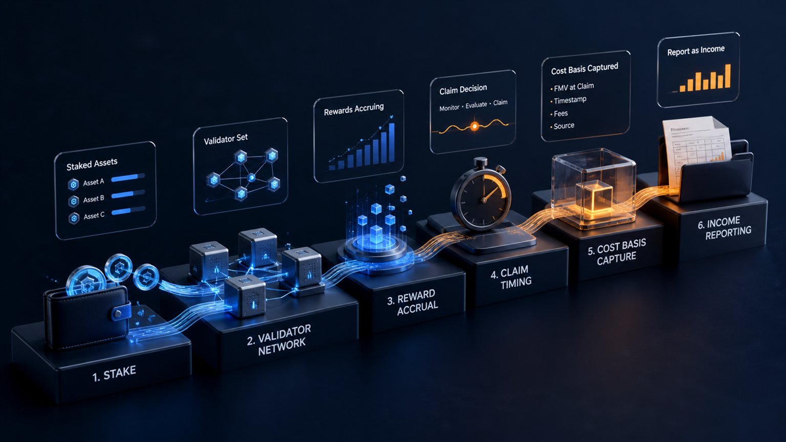 Modern editorial illustration for the crypto tax article “How to Report DeFi Taxes in the US: A Step-by-Step 2026 Workflow”