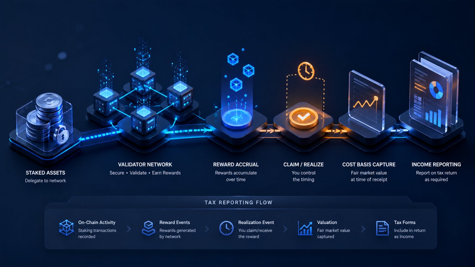 Modern editorial illustration for the crypto tax article “Kraken Tax Reporting for US Users: 1099-DA, Cost Basis and Filing”