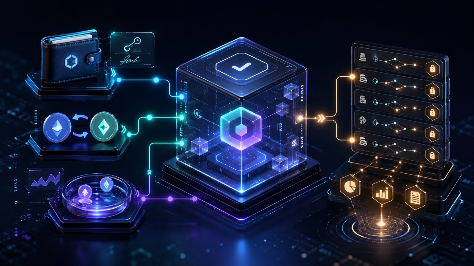 Moderne redaktionelle Illustration zum Artikel „Smart Contracts einfach erklärt: Was sie tun und warum sie steuerlich wichtig sind“ über Krypto-Steuern