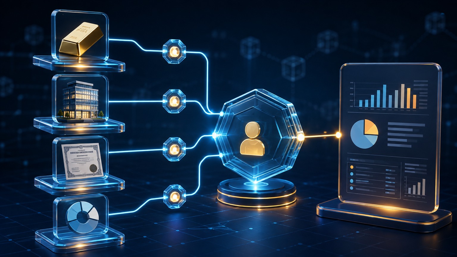 Moderne redaktionelle Illustration zum Artikel „Tokenisierte Realwerte: Warum die Rechte wichtiger sind als die Blockchain“ über Krypto-Steuern