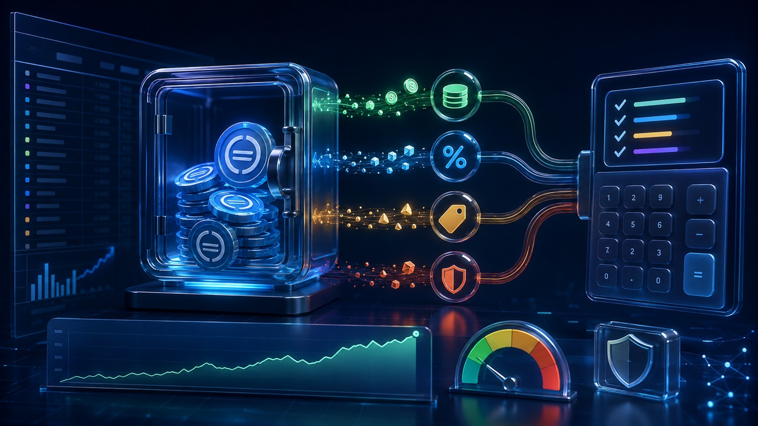 Moderne redaktionelle Illustration zum Artikel „Renditetragende Stablecoins: Zins, Tokenwert und Depeg steuerlich trennen“ über Krypto-Steuern